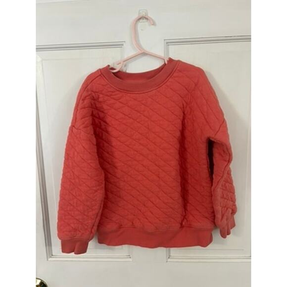Hanna Andersson Coral Colored Cross Stitched Crew Neck Size 6/7 - Picture 1 of 3